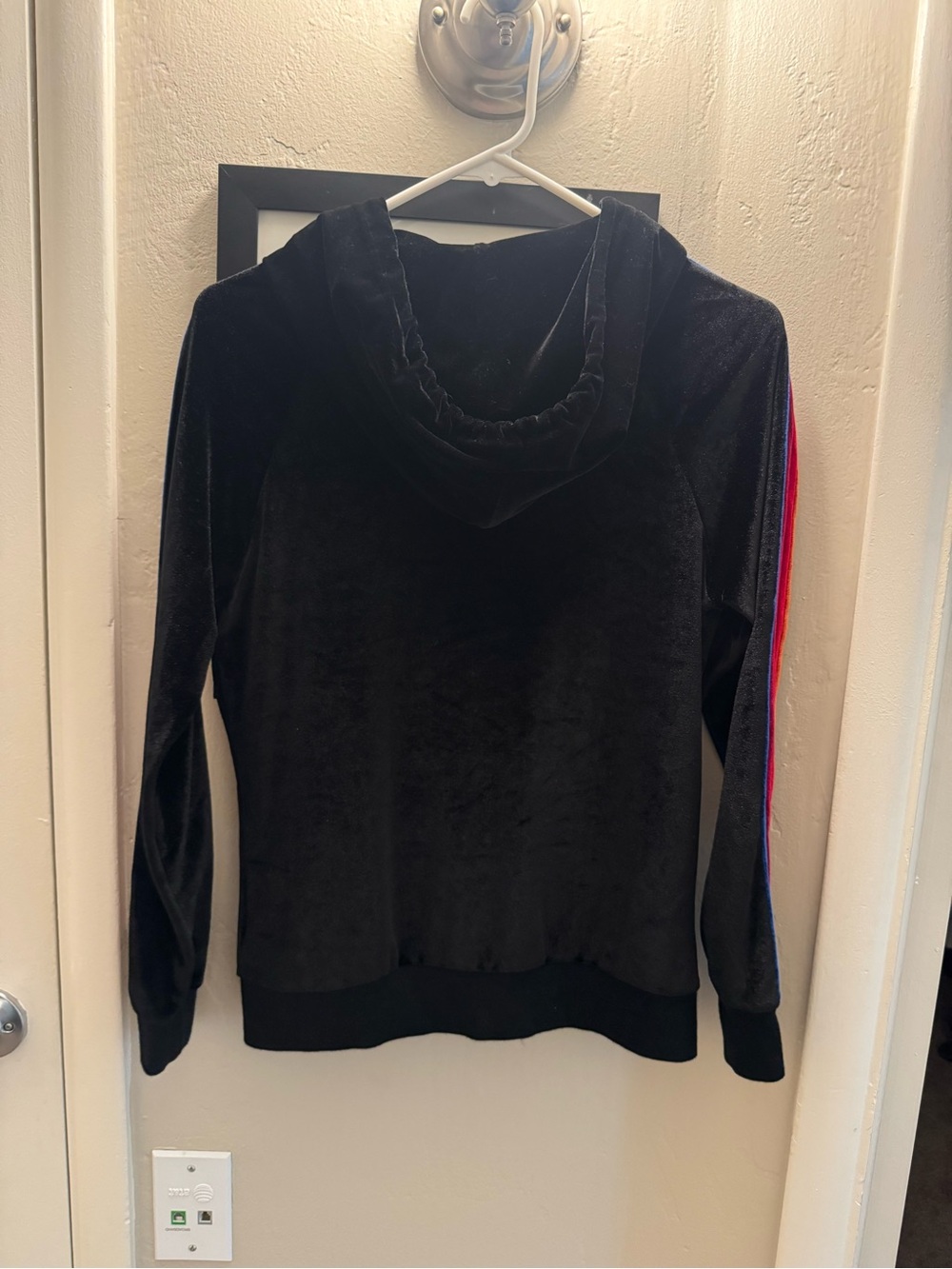 Aviator Nation Black Velour Hoodie with Gold Hardware and Rainbow Accent - Picture 2 of 5